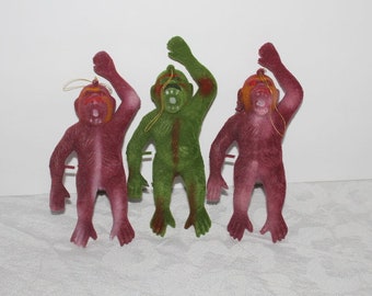 3 Gorilla Carnival Toys Vintage 60s Novelty Ape Hanging Toys Made In Hong Kong Cute Kitsch