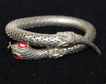 Coiled Snake Charmer Bracelet Silver Metal Mesh Cleopatra Egyptian Revival