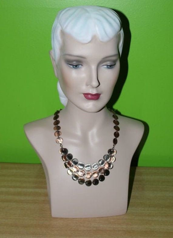 Mid Century Copper 3 Tier Necklace Boho Runway - image 1