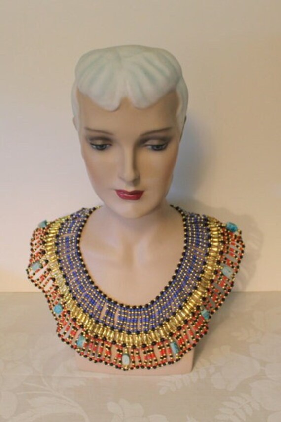 Scarab Egyptian Revival Collar Bib Necklace Vintag