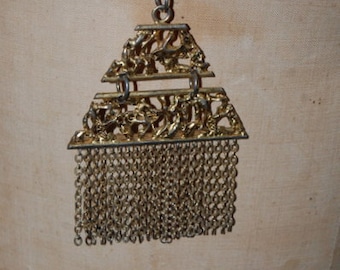 Funky Dangle Chain Pyramid Necklace Mod Hippie Original Retro 70&#39;s Fun Pendant