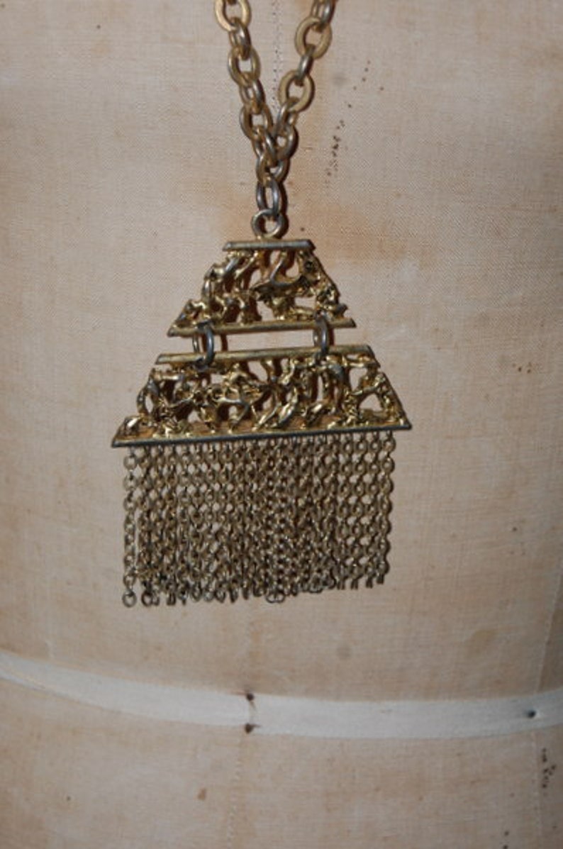 Funky Dangle Chain Pyramid Necklace Mod Hippie Original Retro Etsy