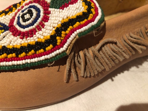 Vintage 50s Indian Beaded Fringe Moccasins Huron Tribe Made in