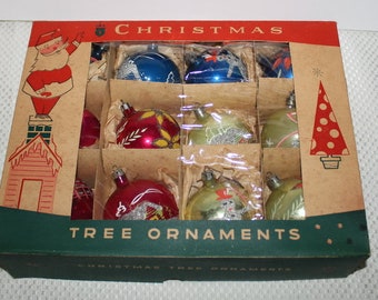 Poland Fantasia Box 12 Mercury Glass Xmas Ornaments Glitter Christmas Kitsch in Box AMAZING!