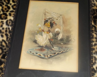1920-talets Tusen och en natts konsttryck Paris Mme. Dunster Orientaliska nätter Magdansös Magisk Mystisk Antiktryck