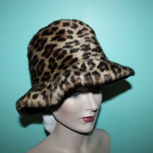 Vintage 60s Leopard Faux Fur Floppy Hat Beatnik Girl Retro Original