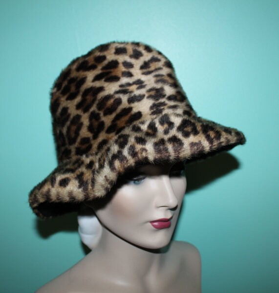 Vintage 60s Leopard Faux Fur Floppy Hat 