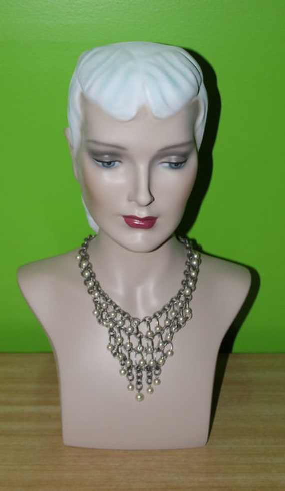 Vintage Fishnet Necklace Bib Runway Statement 1960