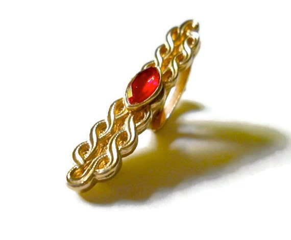 Art Deco Tie Clip 1940s Red Rhinestone Art Deco