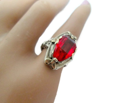 Art Deco Ring Filigree 14K White Gold Simulated Ru