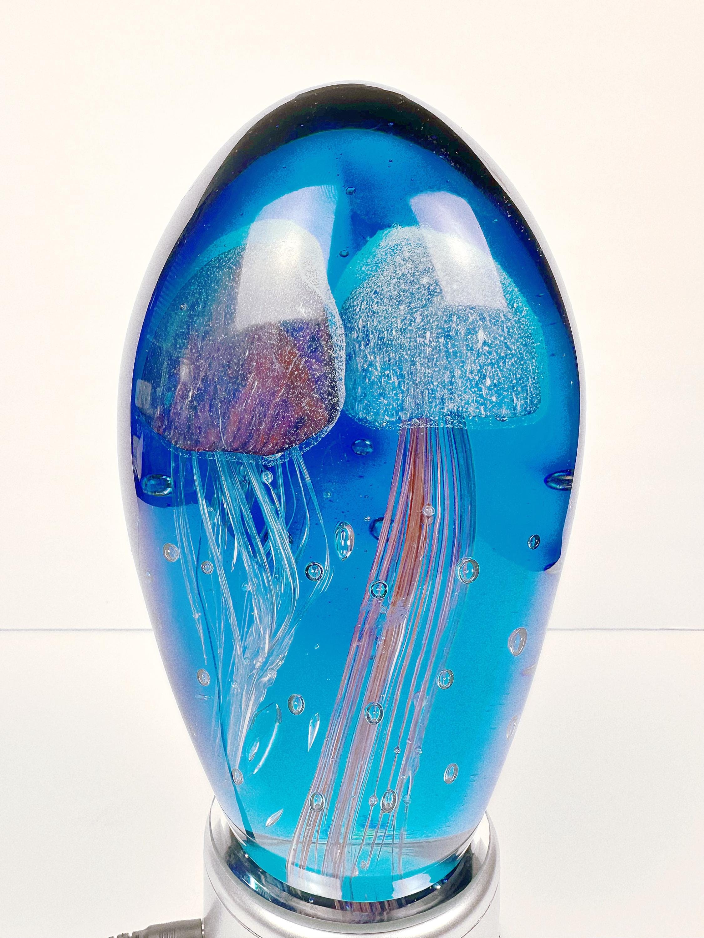 Hand Blown Glass Jellyfish Sculpture, Ocean Art Paperweight - Etsy