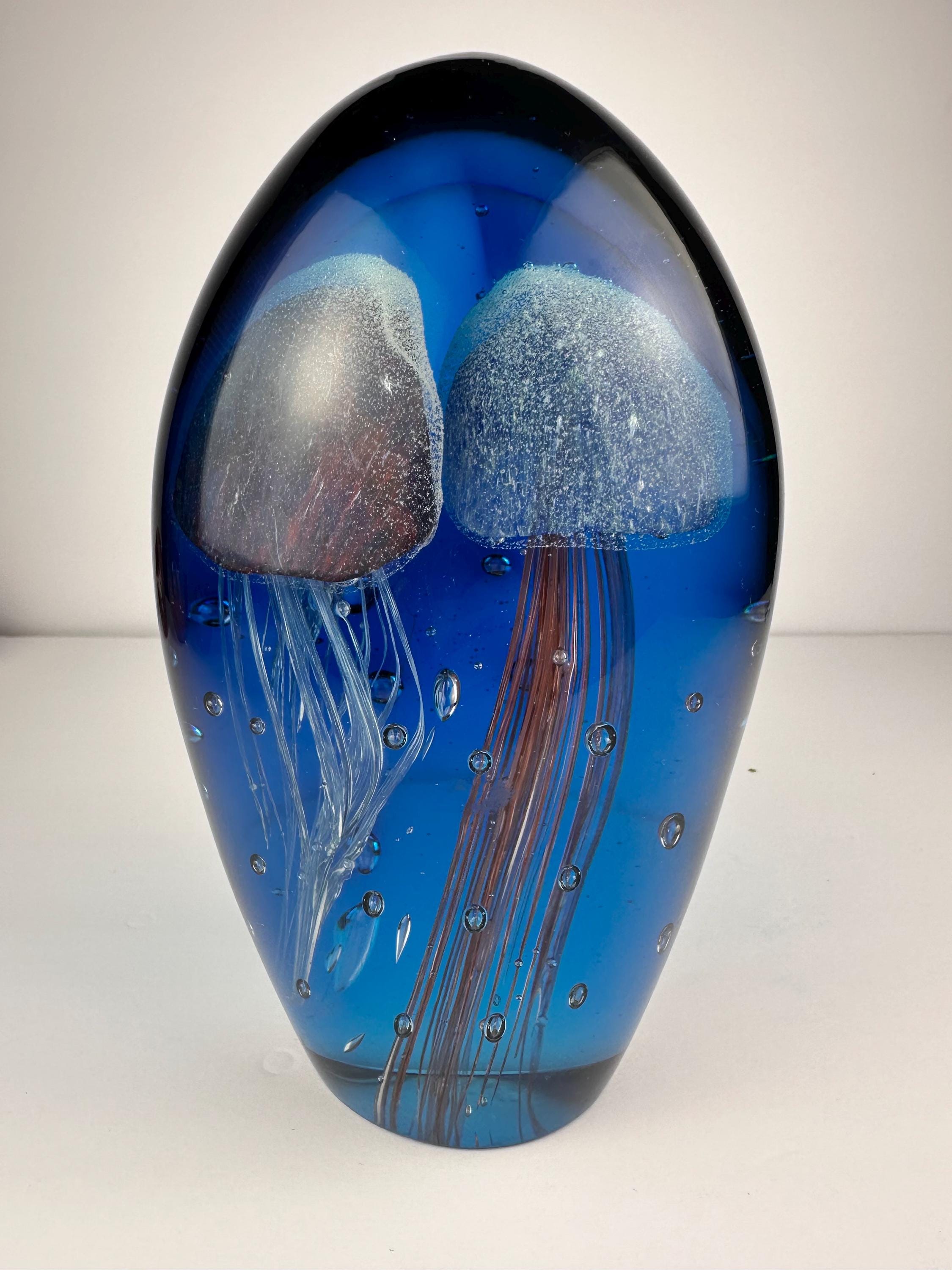 Hand Blown Glass Jellyfish Sculpture, Ocean Art Paperweight - Etsy