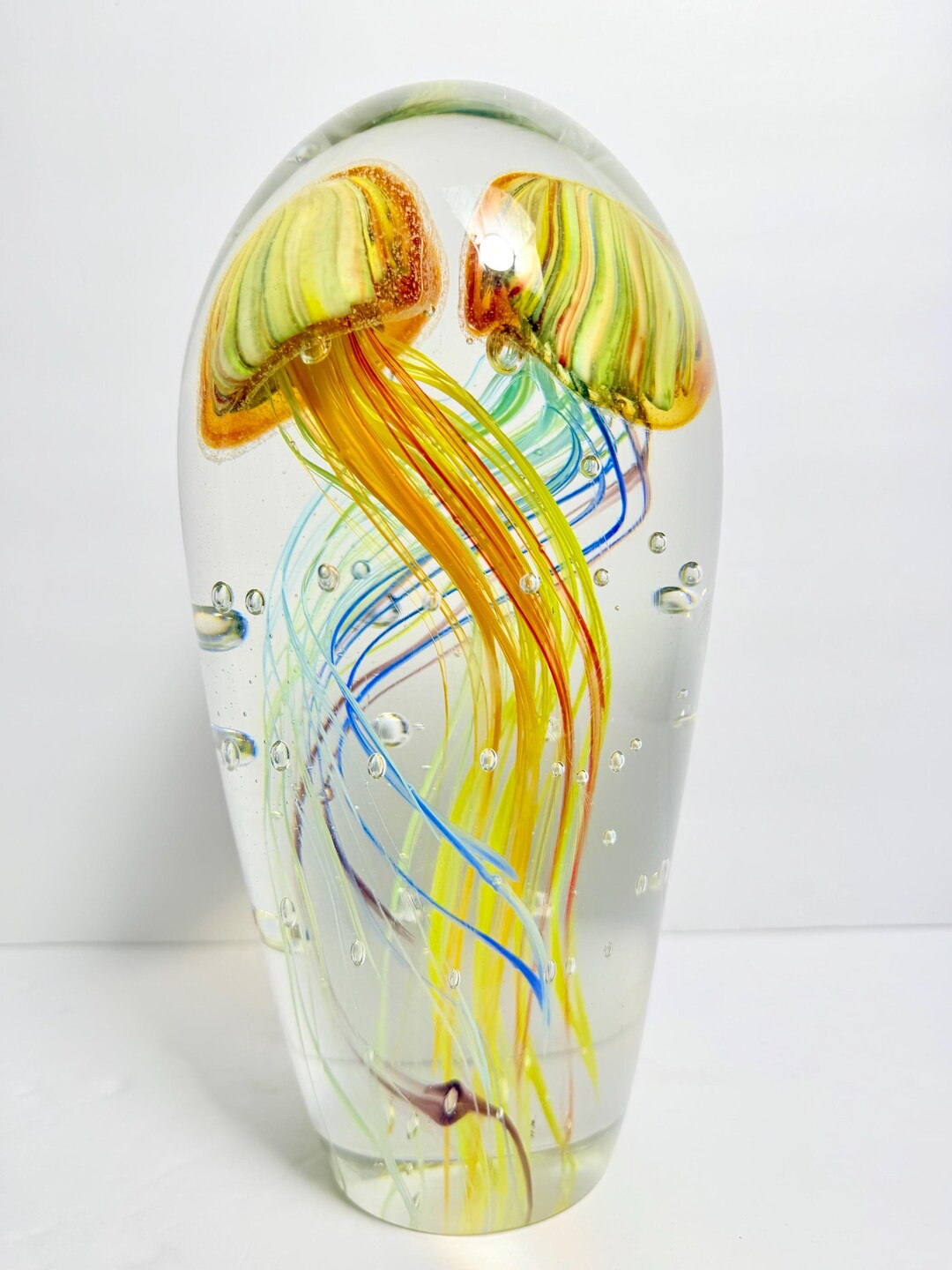 9” Handmade Glass Jellyfish Sculpture Colorful Art Glass Paperweight ...