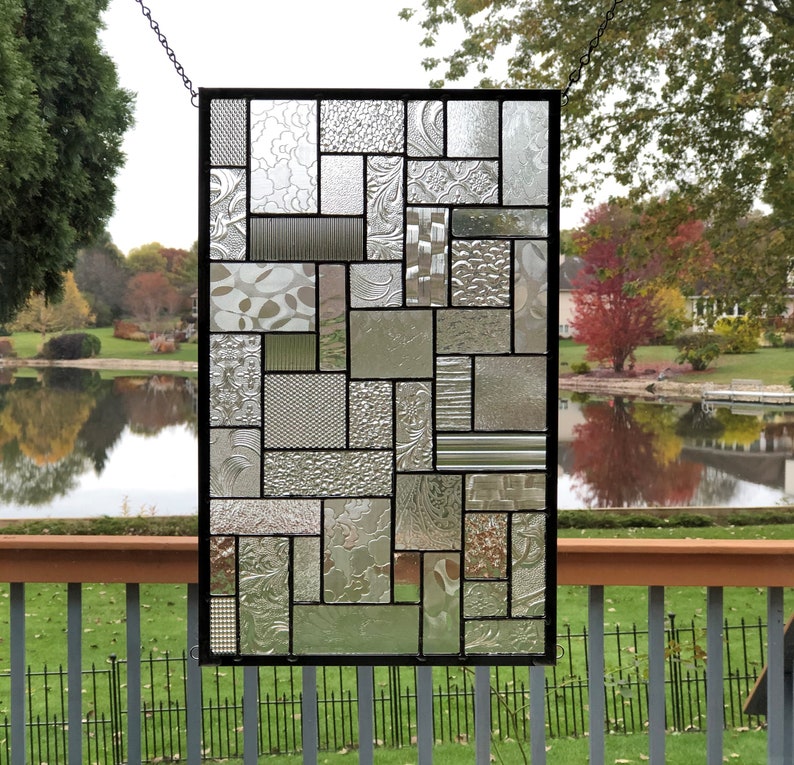 Clear Stained Glass Window Panel Geometric Stained Glass Panel Etsy