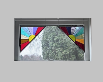 Pair of stained glass panel window hanging rainbow corner triangle suncatcher 0530 10 1/2 x 10 1/2