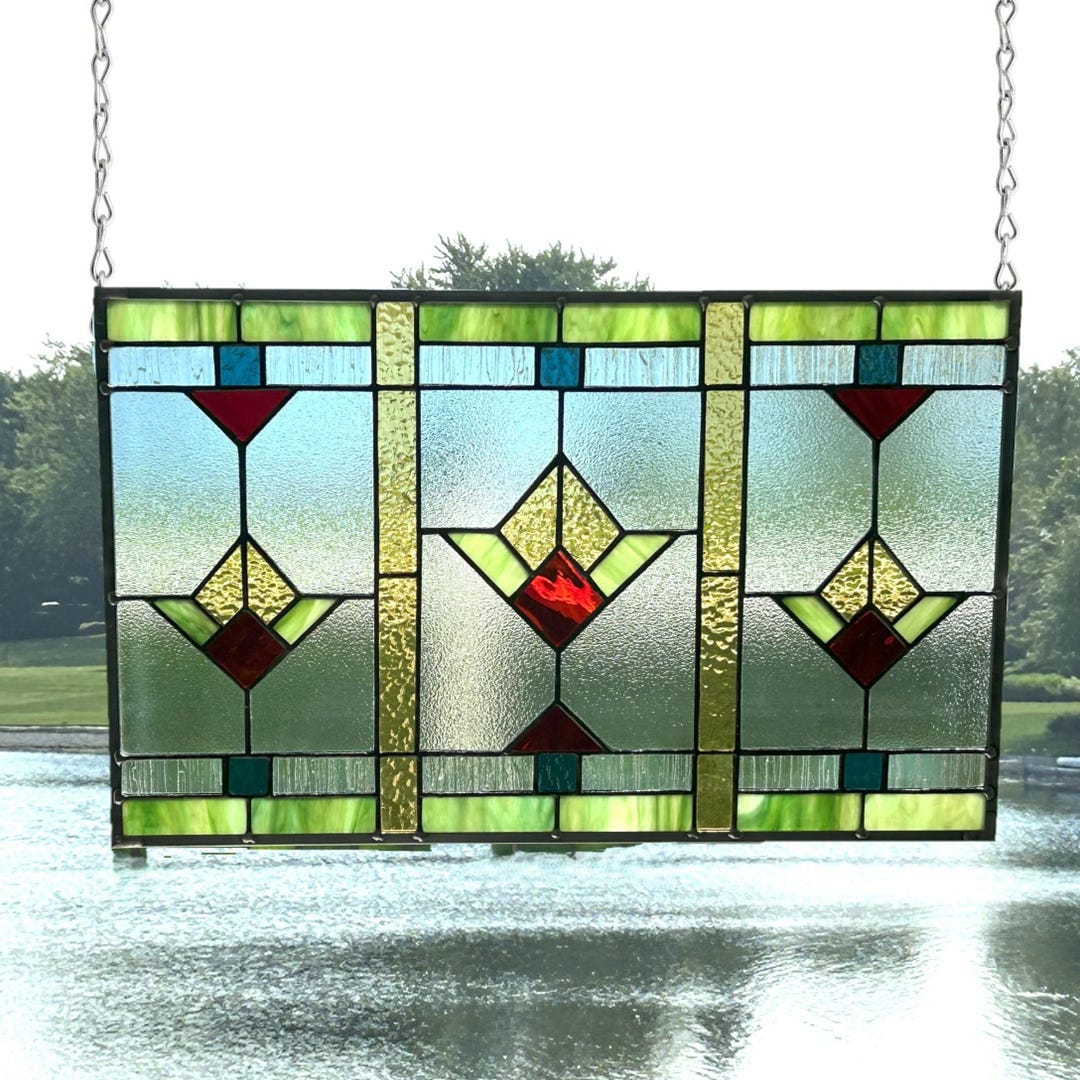 Arts and Crafts Stained Glass Panel Window Hanging Large