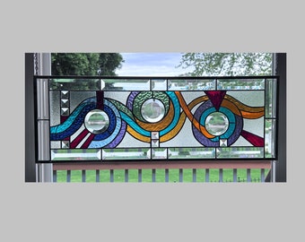 Stained glass window panel bevels multi color twist and turns of life 0567 large  29 1/2 x 10 1/2