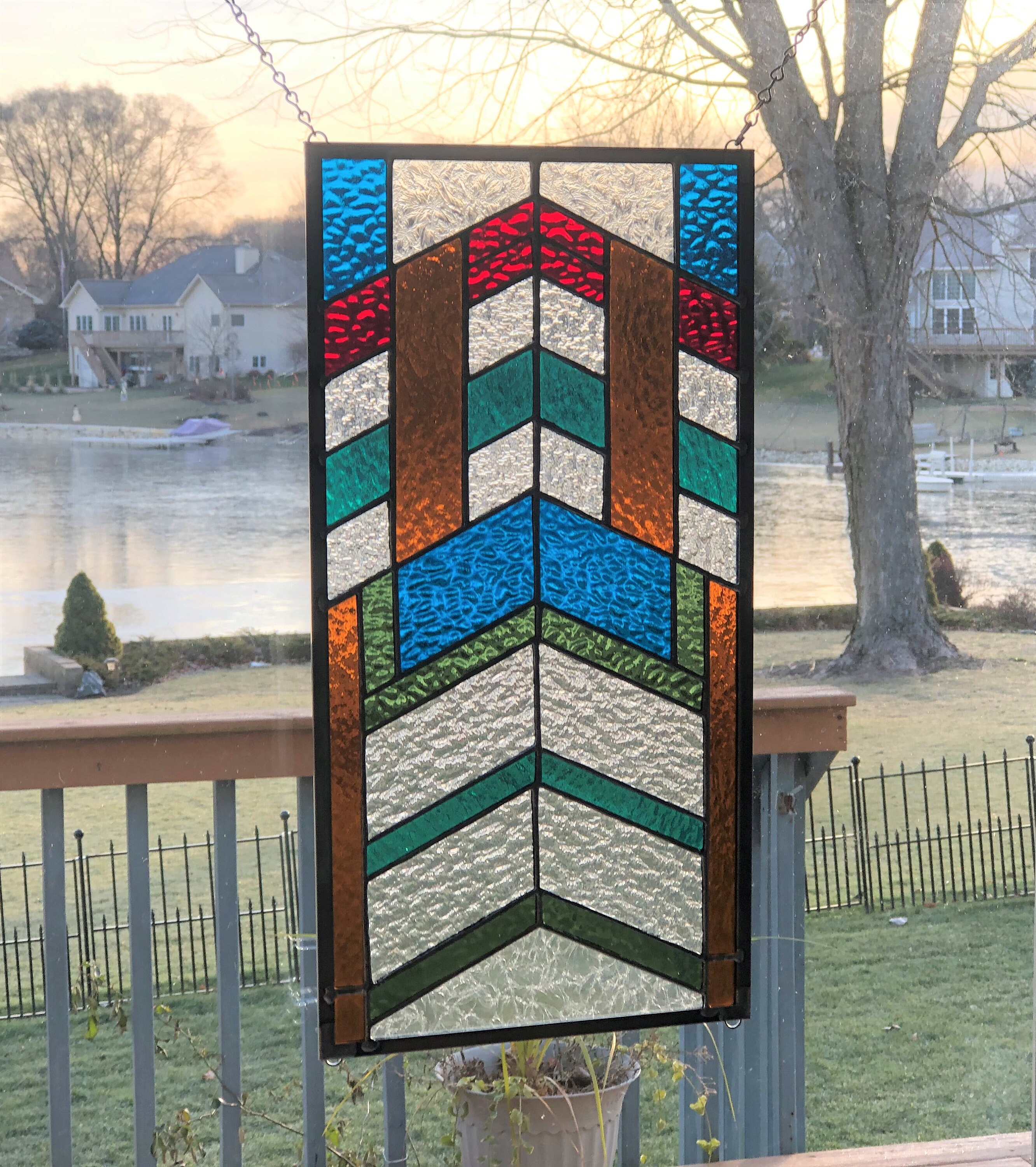 Arts and crafts stained glass window panel chevron stained Etsy