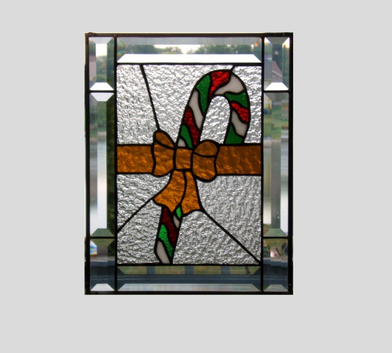 Stained glass panel window candy cane stained glass window Etsy