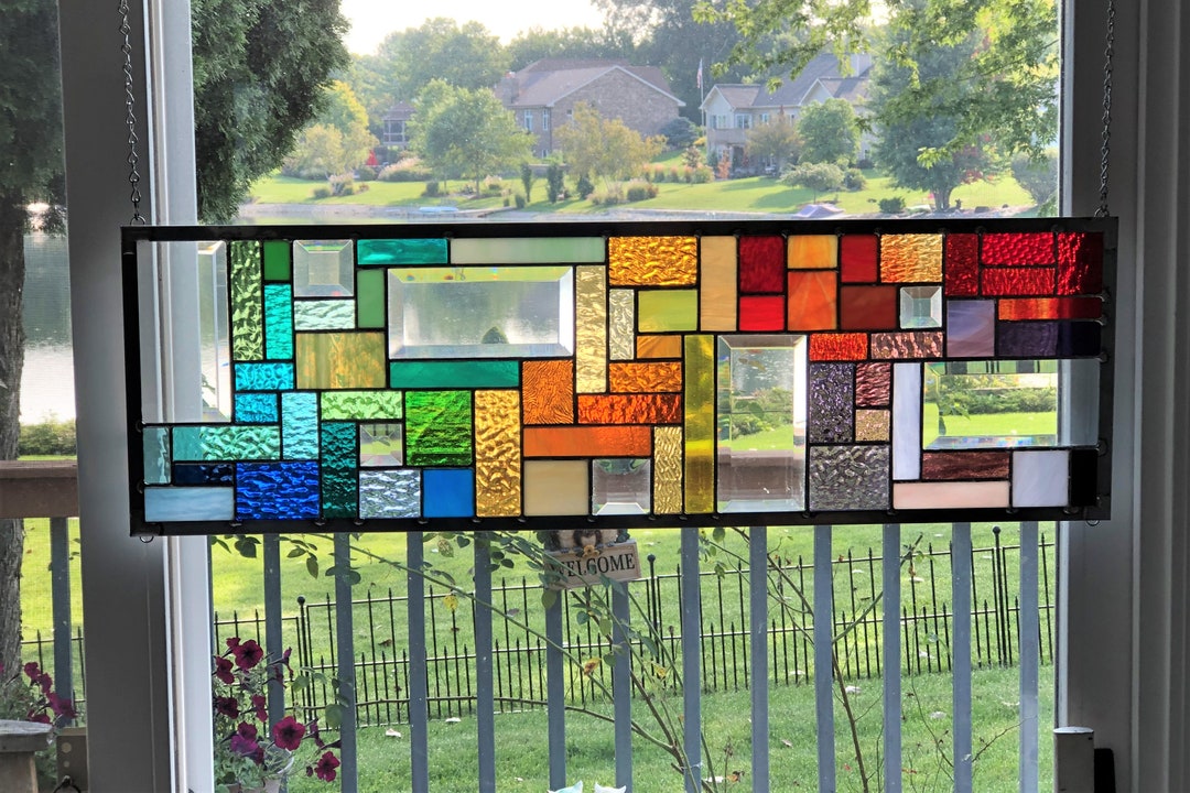 Made to Order Large Stained Glass Panel Window Hanging Beveled Etsy