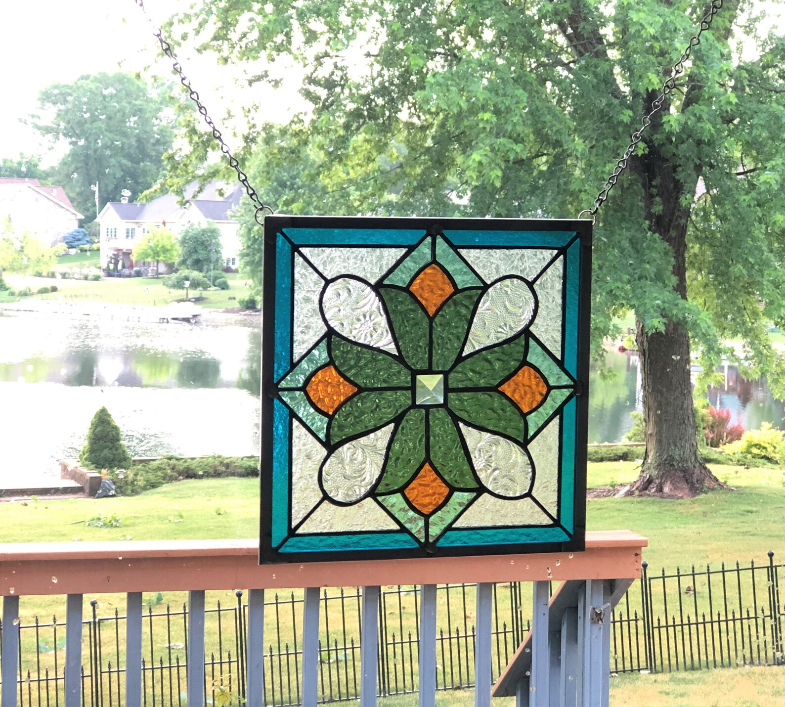 Victorian Tulip Stained Glass Panel Window Hanging Seafoam Etsy