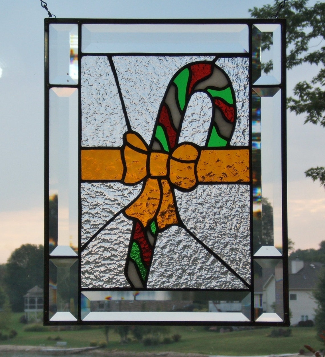 Stained glass panel window candy cane stained glass window Etsy