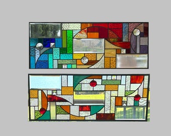 Choice of color Stained glass window hanging geometric suncatcher transom beveled glass 0524