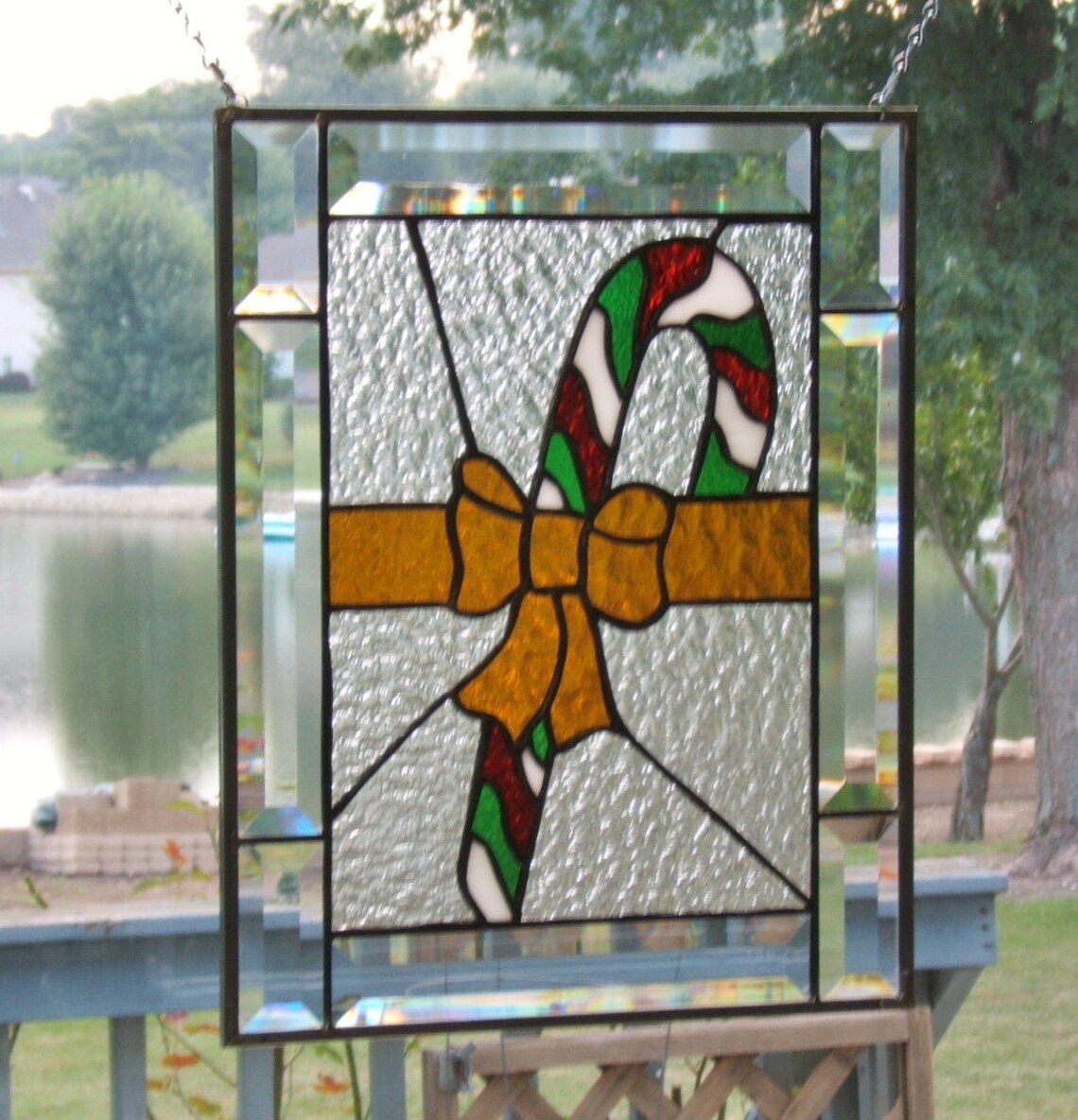 Stained glass panel window candy cane stained glass window Etsy