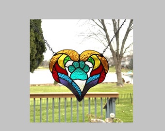Pet Memorial Stained Glass Panel with Angel Wings Suncatcher rainbow colors