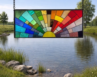 Panel Made to order Stained Glass Rainbow Window Geometric Sunrise Sunset Arch