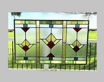 Arts and crafts stained glass panel window hanging flowers stained glass window panel prairie mission style 0488M 20 5/8 x 12 7/8