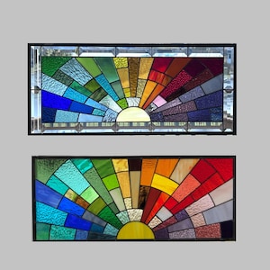 Made to order style choice Stained glass panel window large rainbow arch horizontal geometric window  panel hanging sunrise sunset 0463