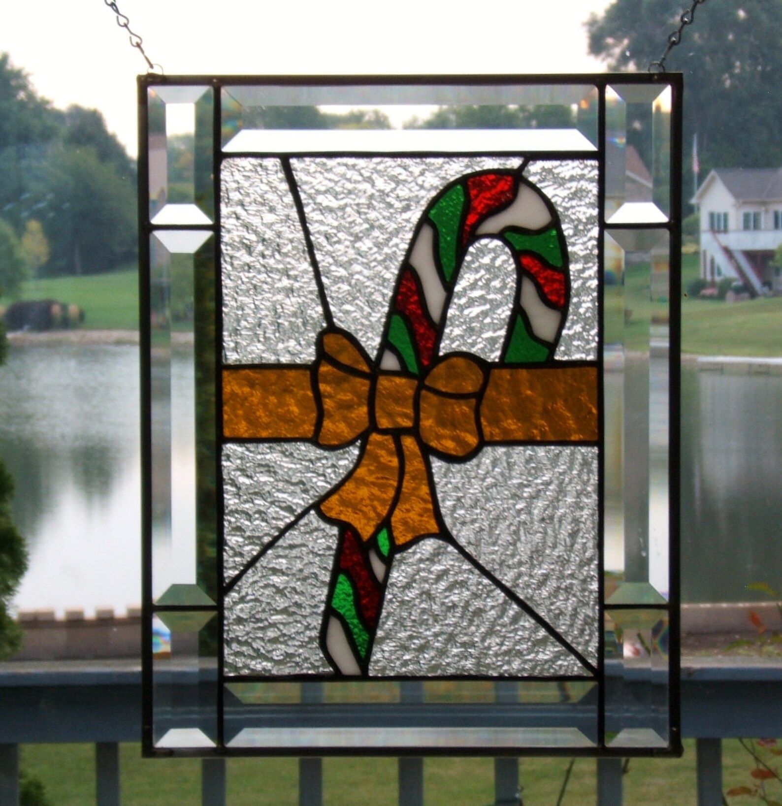 Stained glass panel window candy cane stained glass window Etsy