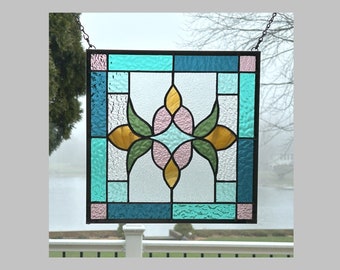 Victorian stained glass panel window hanging seafoam green stained glass window panel 0481 11 x 11