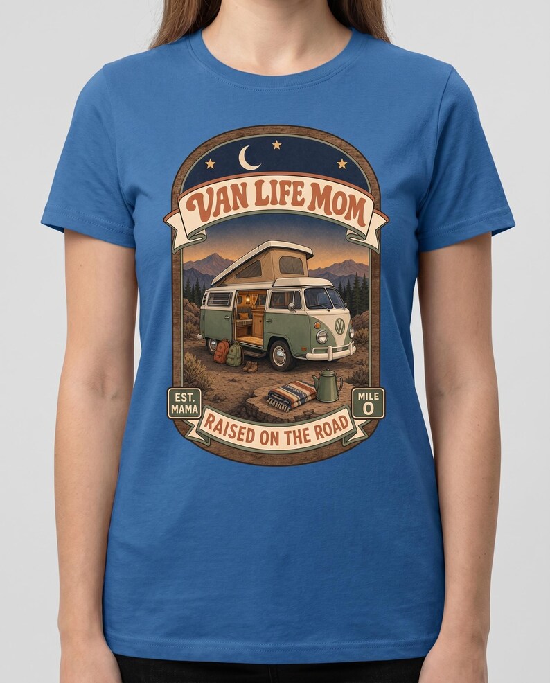 Maglietta "Van Life Mom", regalo ideale per mamme che viaggiano in camper o in stile road school, perfetta per famiglie nomadi. immagine 7