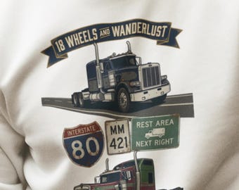 Sweat-shirt à col rond Trucker Wanderlust Adventure Road Trip