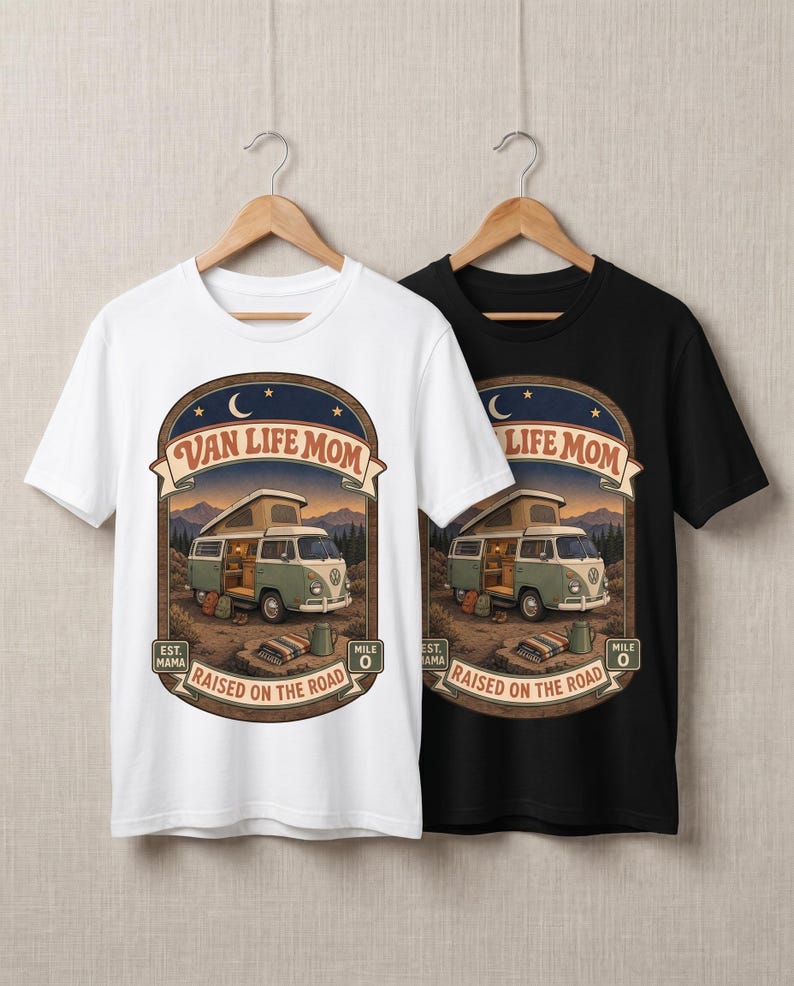 Maglietta "Van Life Mom", regalo ideale per mamme che viaggiano in camper o in stile road school, perfetta per famiglie nomadi. immagine 10