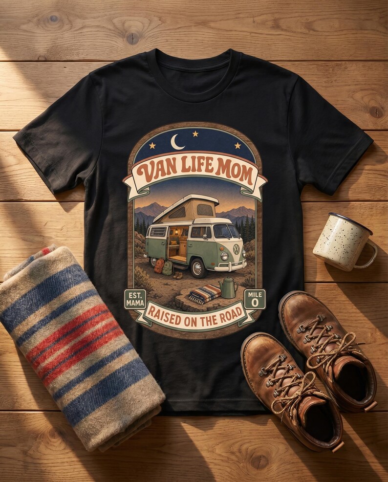 Maglietta "Van Life Mom", regalo ideale per mamme che viaggiano in camper o in stile road school, perfetta per famiglie nomadi. immagine 6