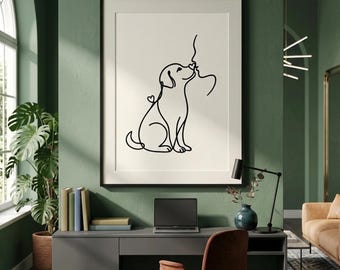 Dog & Human Line Art Print, Minimalistische Haustierliebe Wandkunst, Set von 5 Größen