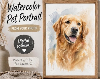 Personalisiertes Aquarell Haustier Portrait vom Foto, personalisierte Hunde Katze Kunst