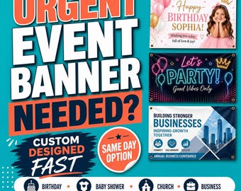 Dringendes Event Banner Design | Kundenspezifische Geburtstagsparty-Business-Kirchen-Fahne | Schnelle digitale Datei