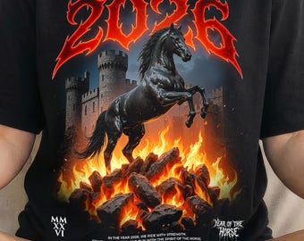 2026 Year of the Fire Horse Shirt, Chinese New Year Dark Fantasy T-Shirt, Fire Horse Zodiac Graphic Tee, Lunar New Year Gift