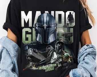 Star Wars The Mandalorian And Grogu Poster T-Shirt, Grogu Bounty Hunter Shirt, 90s Style Star Wars Shirt, Star Wars Fans Gift Tee