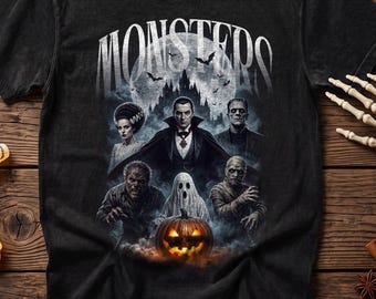 Vintage Monsters Halloween Shirt, Retro Horror Movie Graphic Tee