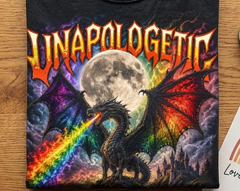 Unapologetic LGBTQ+ Dragon Comfort Colors® Shirt, Rainbow Fire Fantasy Tee, Pride Graphic Shirt, Gothic Dragon Moon Art