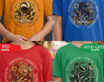 Wizard House Youth T-Shirt, Cottagecore Vintage Graphic Tee, Magic School Inspired Kids Shirt