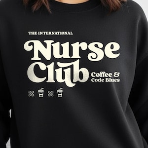Nurse Club Coffee & Code Blues Sweatshirt | Retro Script Nurse Design