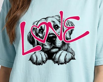 Golden Retriever Love Shirt, Cute Dog LOVE Graphic Tee for Dog Lovers, Golden Retriever Shirt, Cute Dog Mom Shirt
