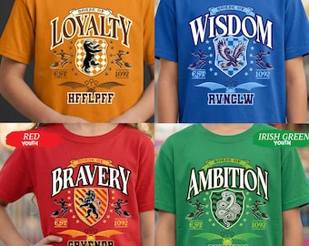 Shirt tovenaarshuis jeugd, kinder T-shirt magische school, Lion Eagle Snake Badger grafisch T-shirt, cadeau boekenliefhebber, grafische T-shirt jeugd