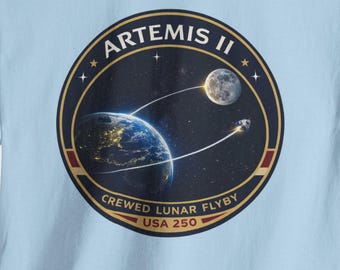 Artemis II Mission Patch T-Shirt | Crewed Lunar Flyby | Earth Moon Earth Space Shirt | NASA Inspired Space Tee | USA 250